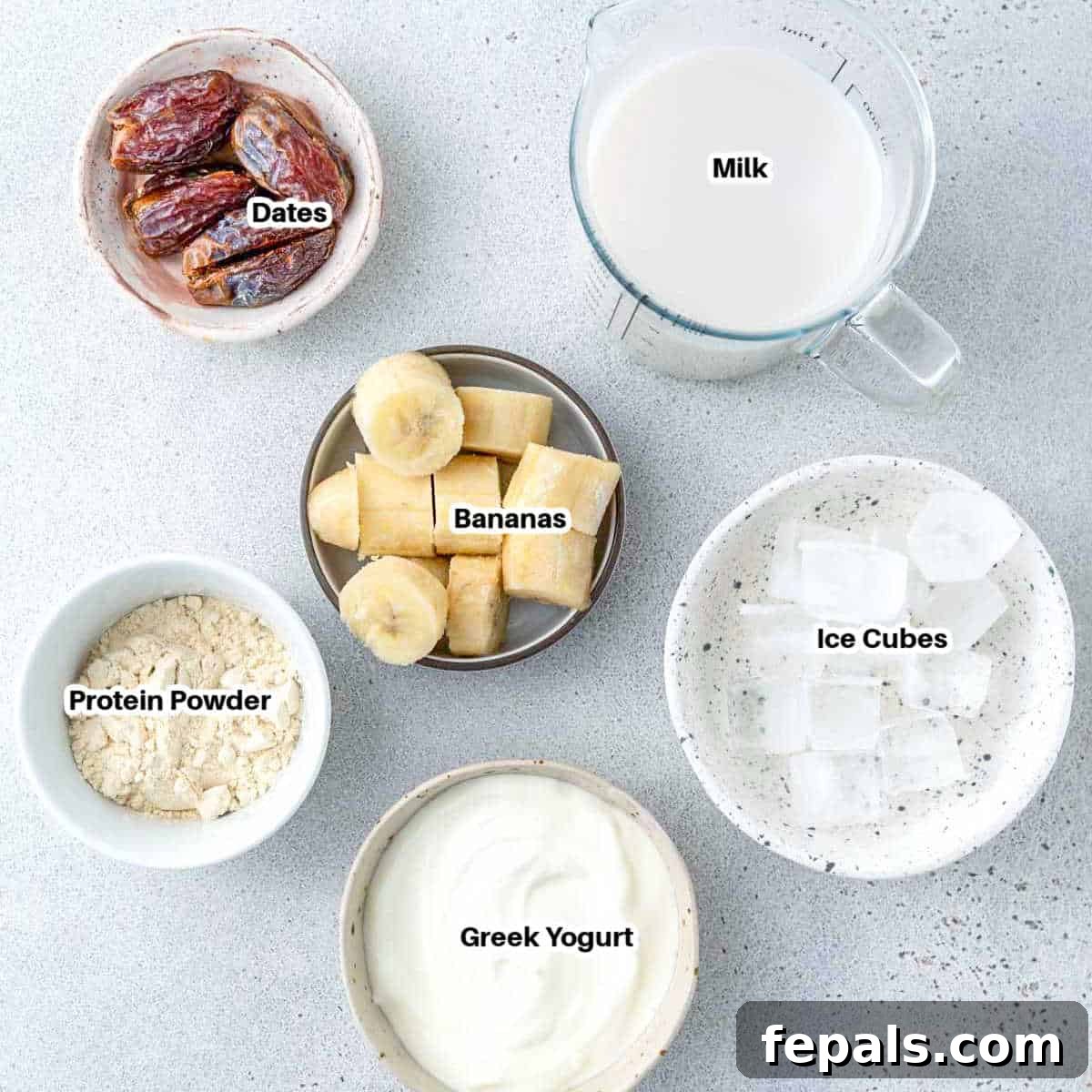 ingredients for vanilla protein shake.