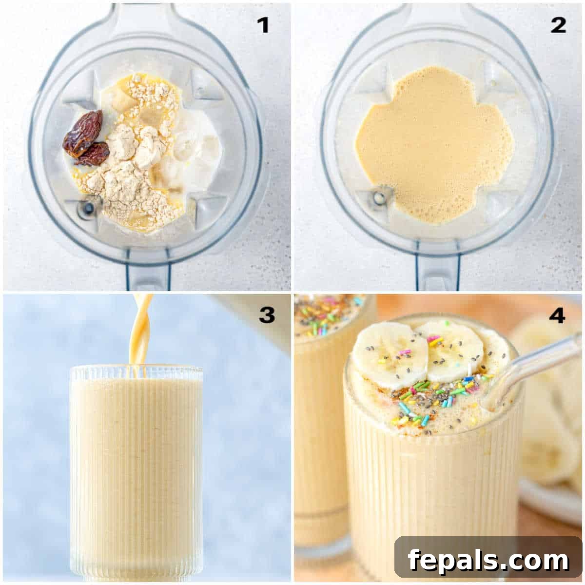 process shot to make vanilla protein shake.