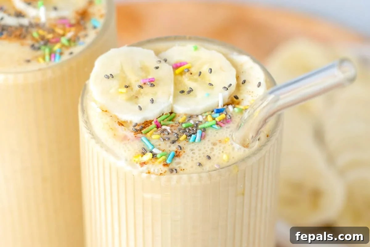 vanilla protein shake in a cup.