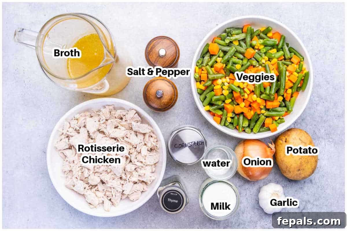 Ingredients for chicken pot pie made in a slow cooker.