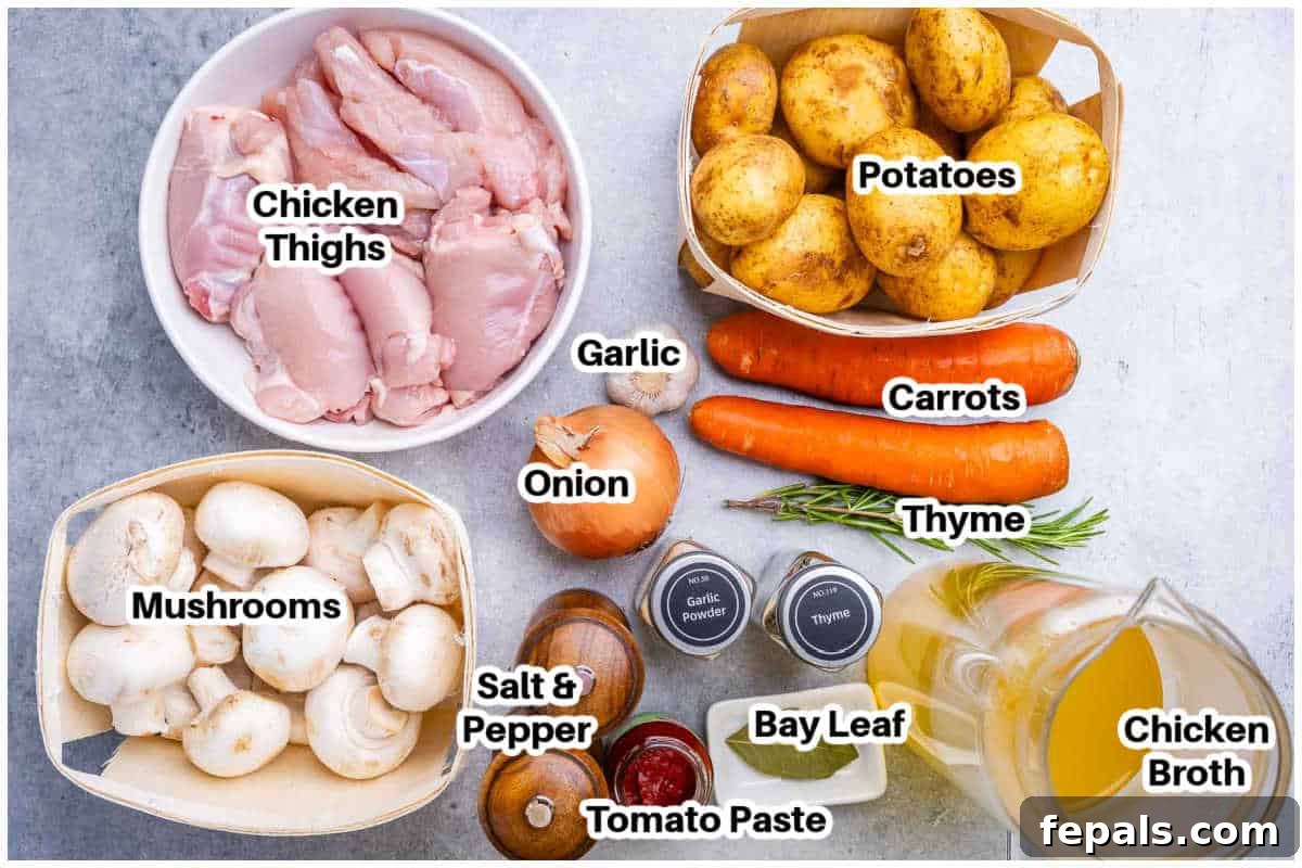 ingredients to make slow cooker chicken stew.