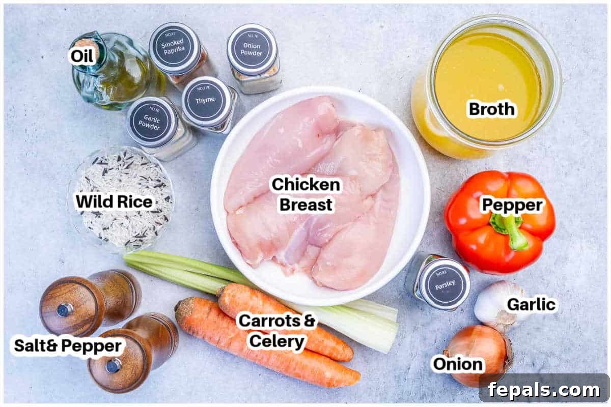 ingredients for slow cooker chicken and rice.