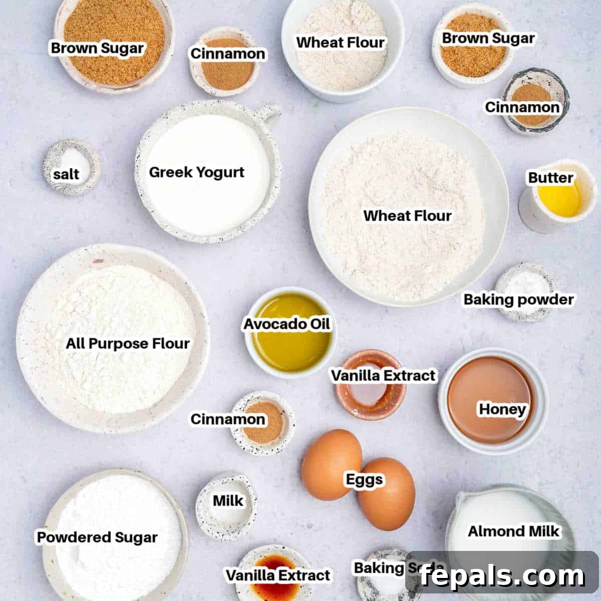 ingredients for cinnamon coffee cake muffins.