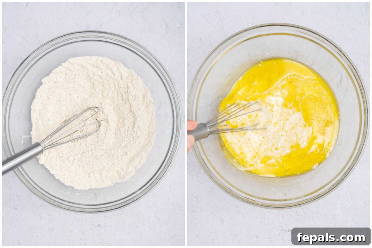 process shot to mix the dry ingredients and wet ingredients in bowls.