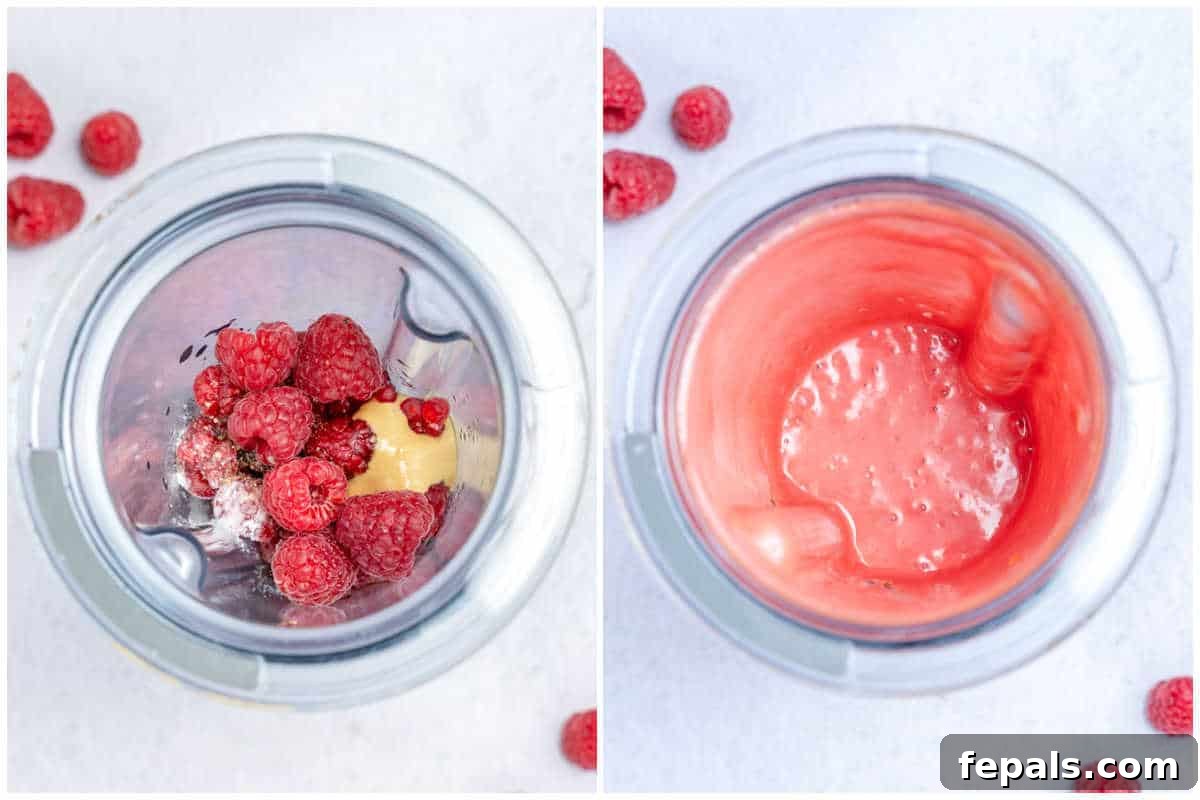 process shot to add the dressing ingredients into the blender and blending.