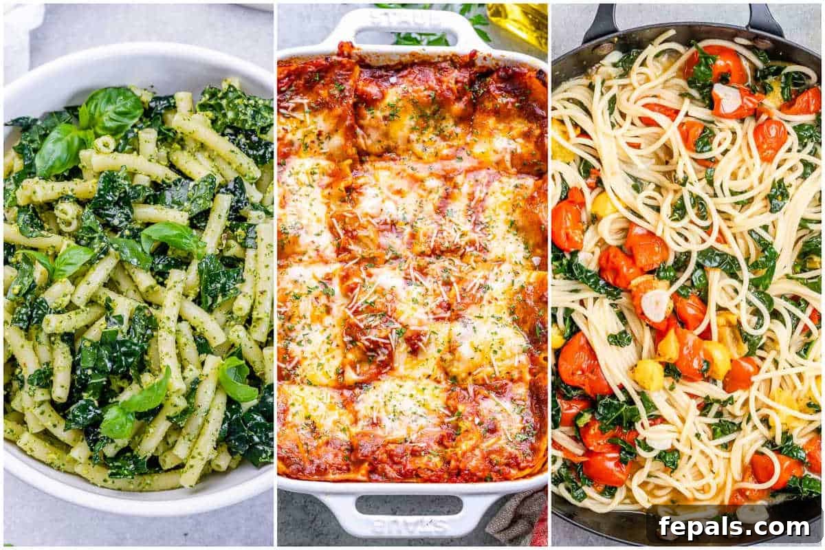 Vegetarian Pasta Recipes for Flavorful Weeknight Dinners 2 collage for 3 vegetarian pasta dishes.
