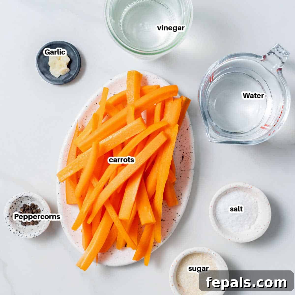 Crisp Homemade Pickled Carrots - Refrigerator Pickles Recipe 3 Ingredients for pickled carrots.