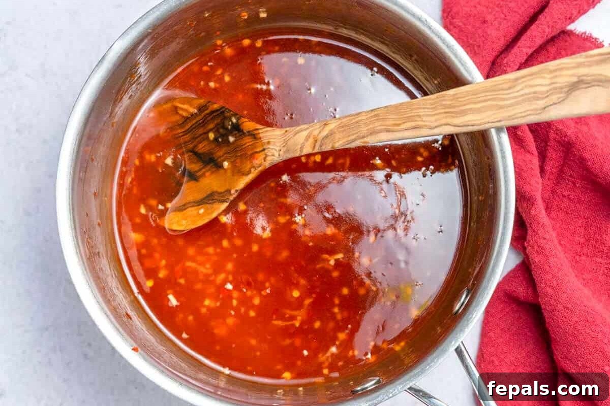 Sweet chili sauce in a pan.