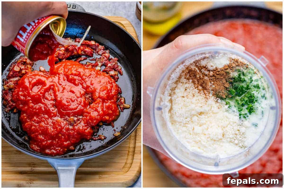 Creamy Chicken Lasagna with Cottage Cheese Recipe 4 making the red sauce for the chicken lasagna.
