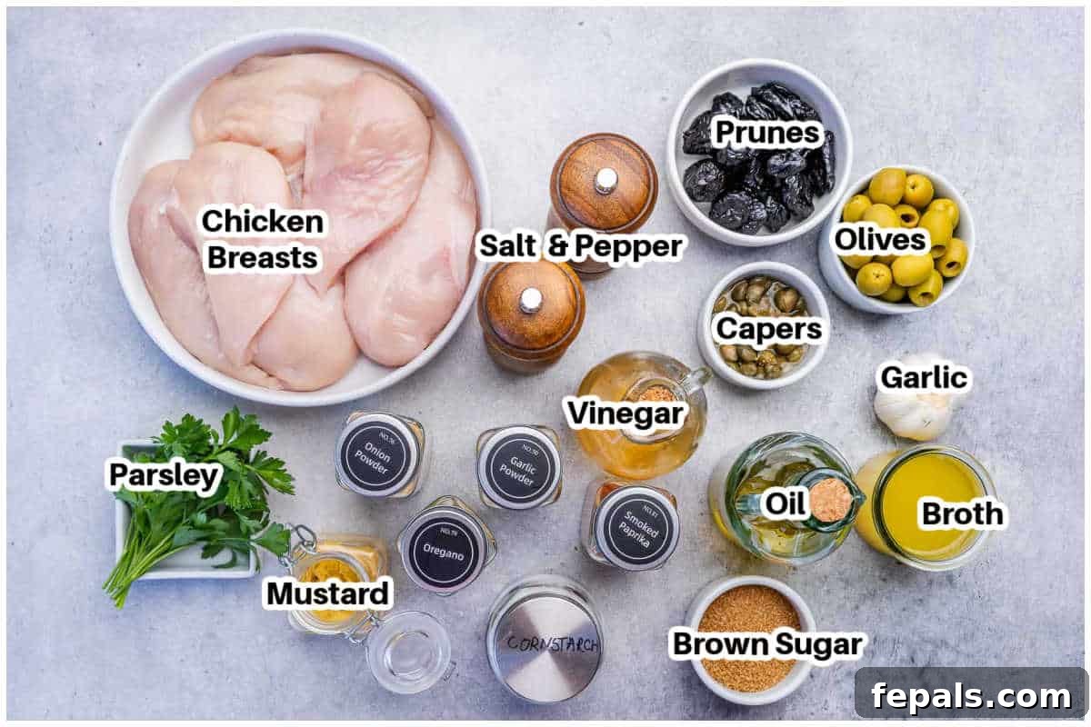Savory Chicken Marbella with Olives and Prunes 3 Ingredients for chicken Marbella.