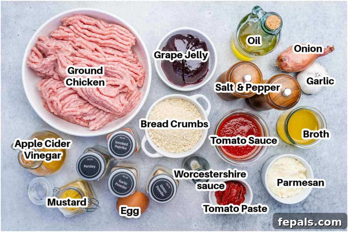 Ingredients to make grape jelly meatballs.