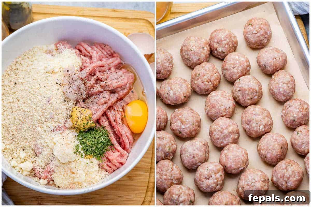 Process shot forming the meatballs.
