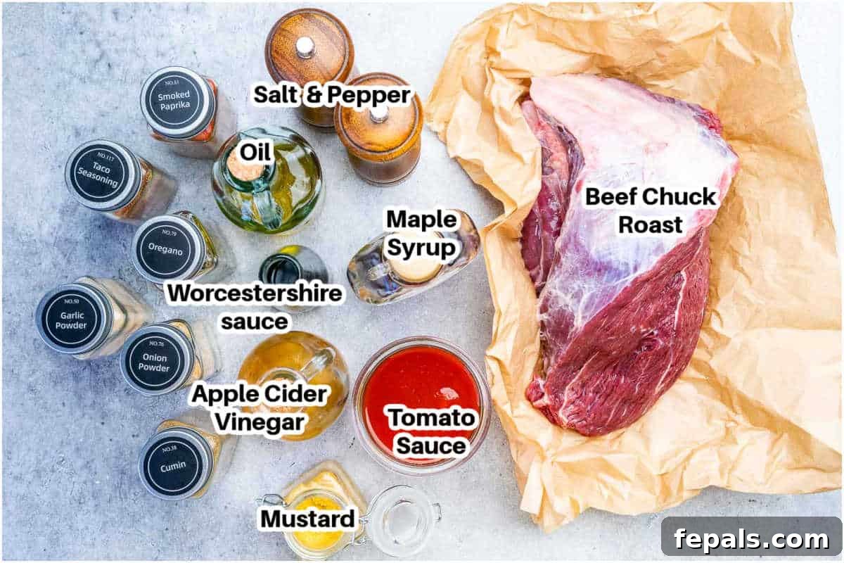 ingredients to make slow cooker chuck roast.