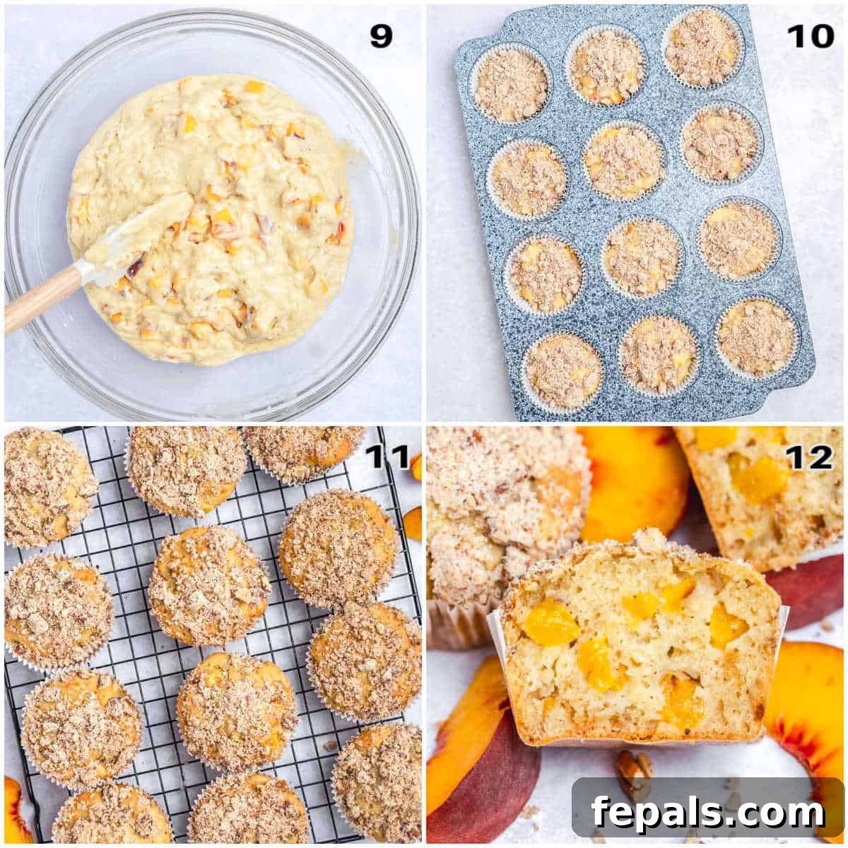 Moist Greek Yogurt Peach Muffins with Fresh Peaches 6 process shot to add the muffin batter to pan and then baking.