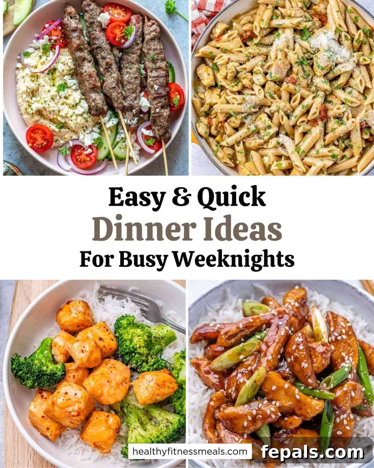 collage of 4 images of simple dinner recipes.