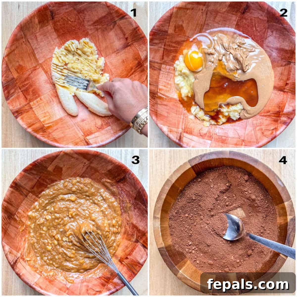 process shot to mash the banana and make the banana peanut butter batter.
