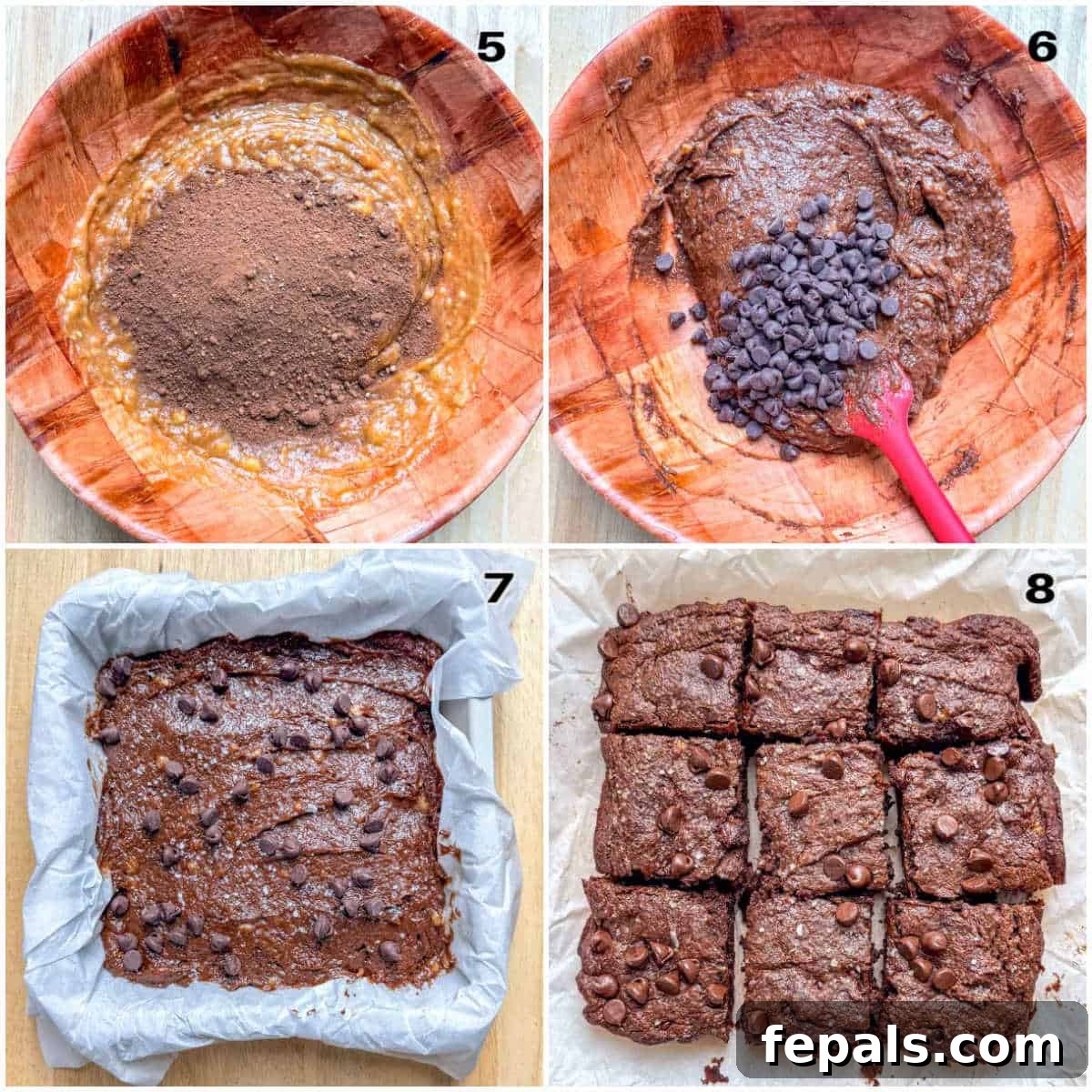 process shot to make the brownie batter and placing in a pan to bake.