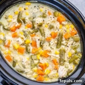 chicken pot pie cooked in a crockpot.